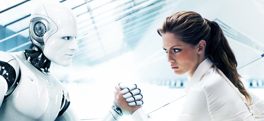 Woman Arm Wrestling Robot --- Image by © Blutgruppe/Corbis